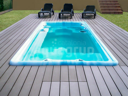 Picture: Installation of outdoor swimspa embedded in wooden floor